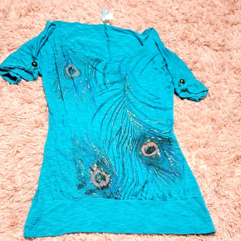 Teal Peacock Feather Women's Top
